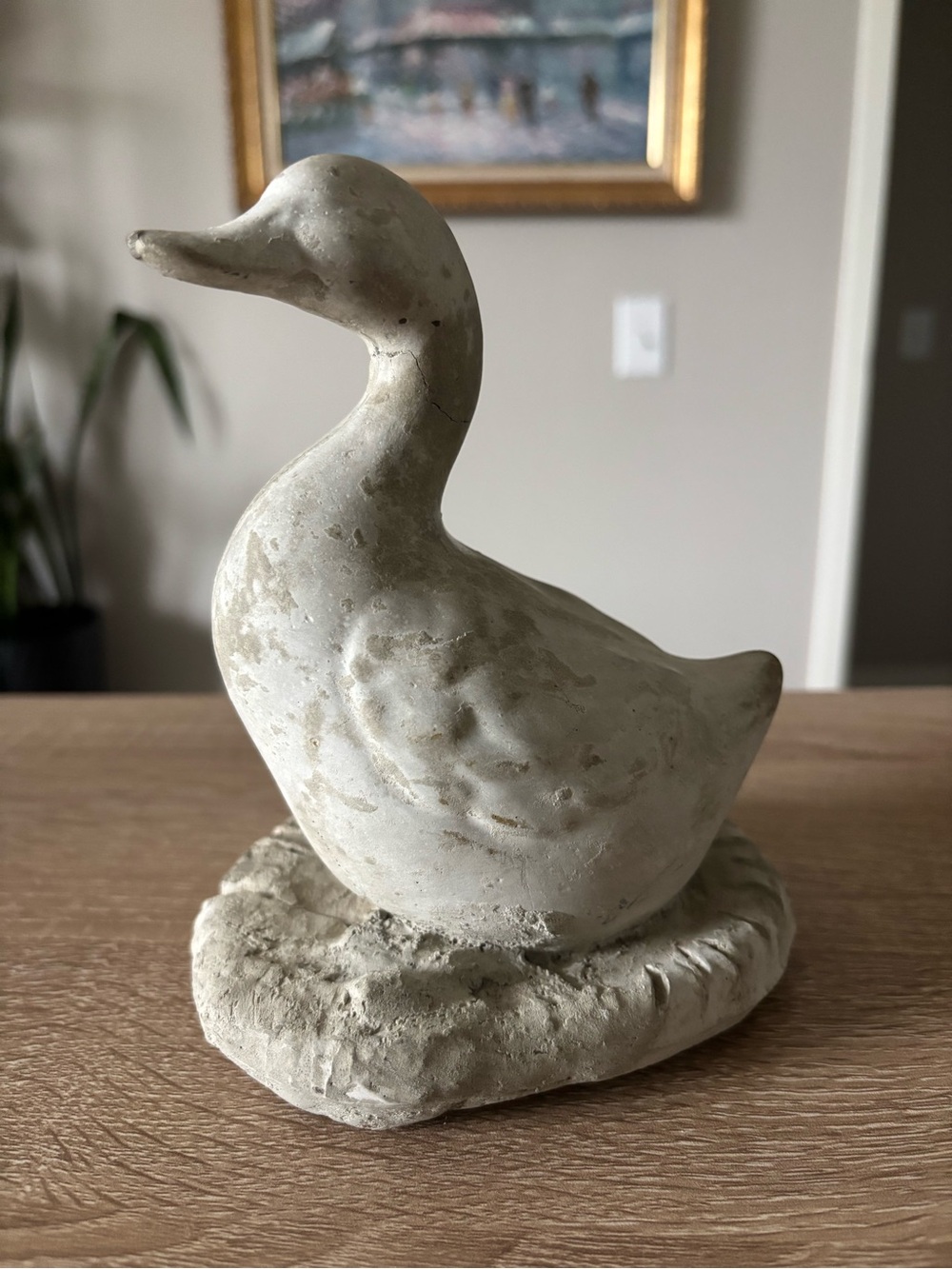Vintage Concrete Duck Figurine Garden Statue Rustic Cottage Decor - Heavy Weight